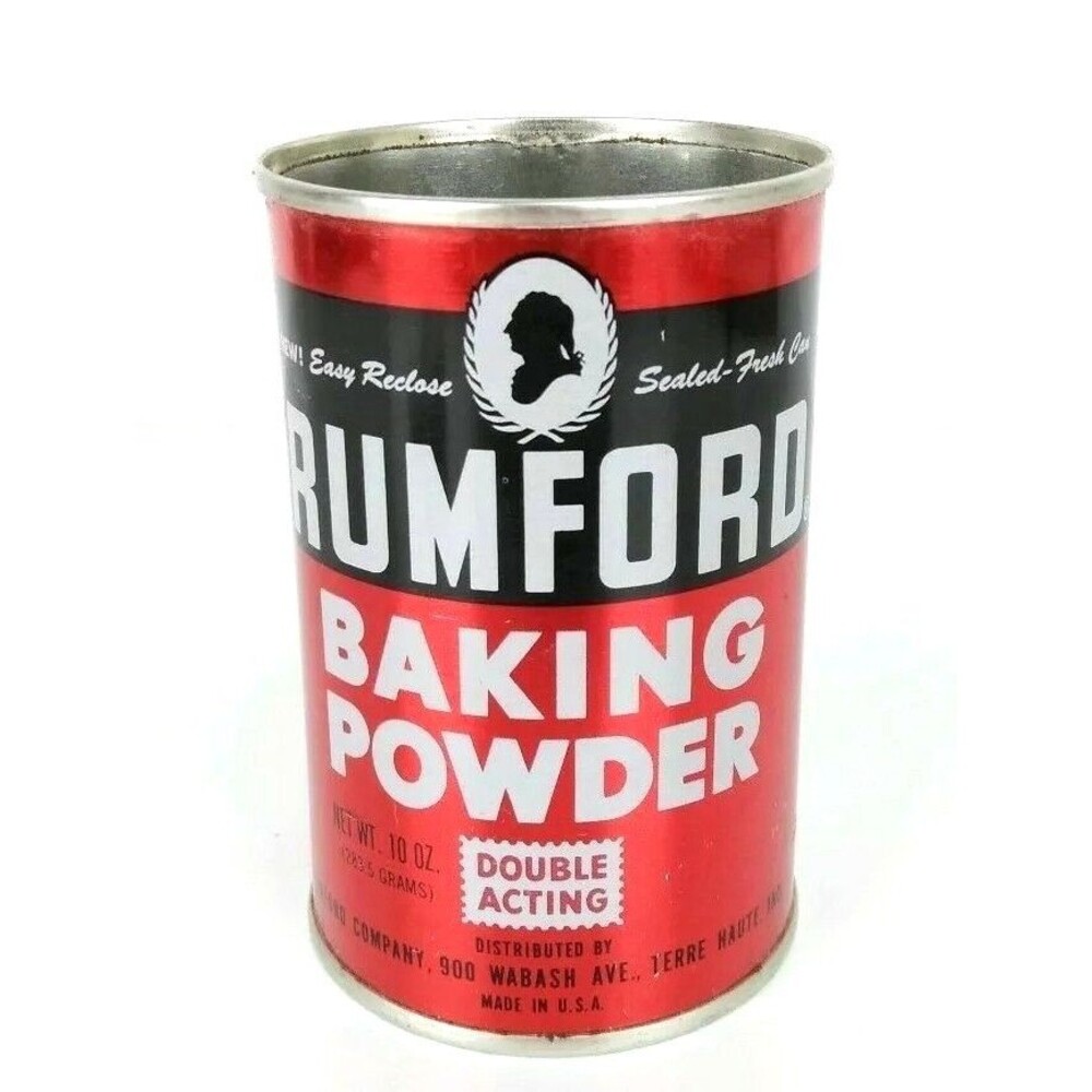 Vintage RUMFORD Baking Powder Advertising Recipe Spice Tin Can Made in USA